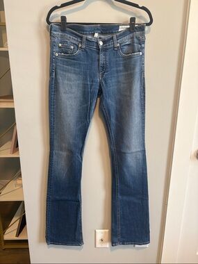 rag & bone medium blue boot cut jeans in color “delancey”